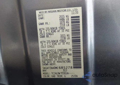 2021 Nissan Rogue Sv Fwd из США, поврежденный, VIN 5N1AT3BA0MC685278